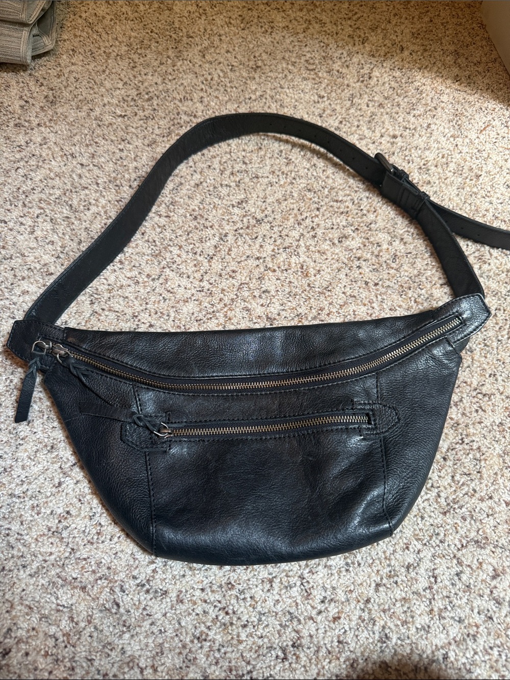 RPS Black Leather Large Fanny Pack/Shoulder Bag